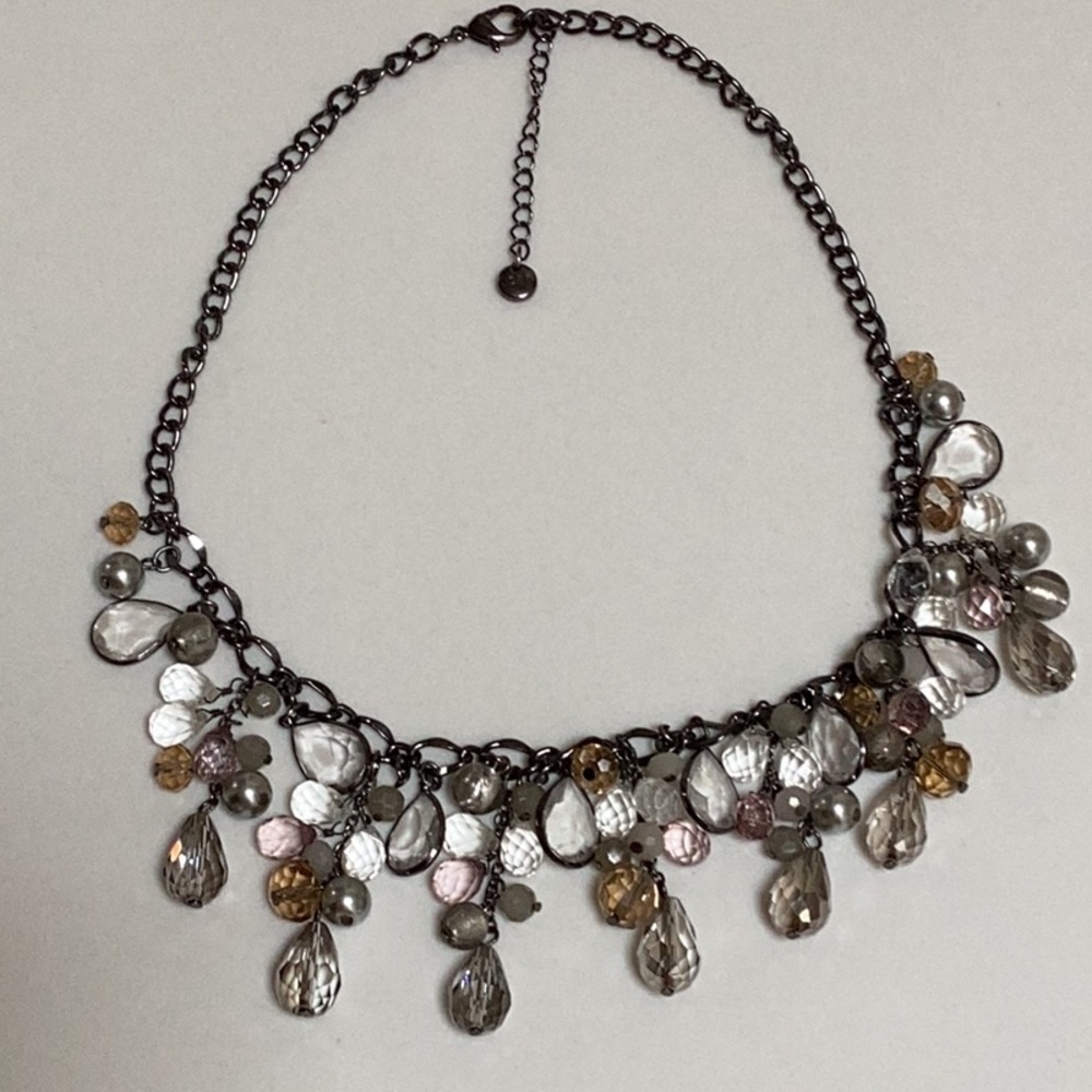 Smoky grey/light brown/light pink/clear crystal necklace